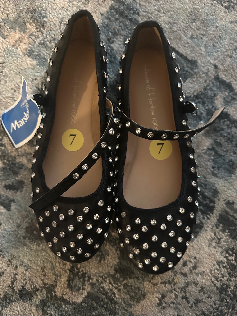 House of Harlow 1960 Girls Black Studded Mary Jane Flats